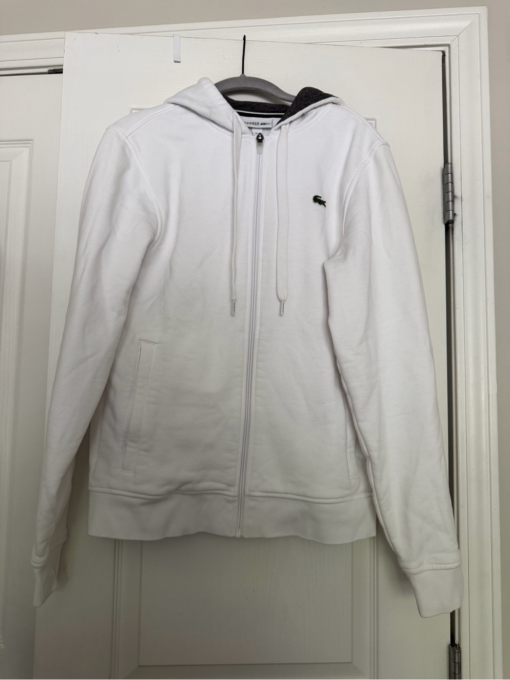 Lacoste Sport white cotton zip up hoodie, size US S